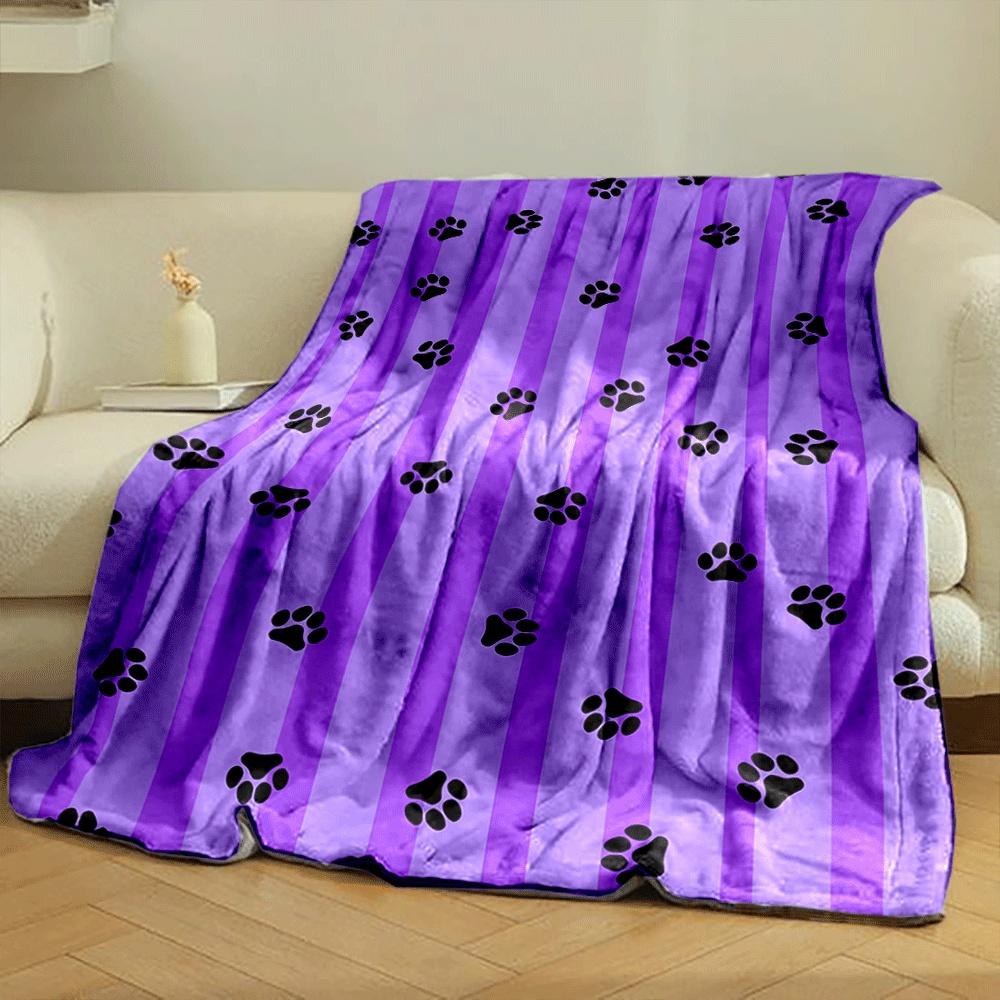 Purple Vertical Stripes with Scattered Black Paw Prints. for All Seasons Blanket Lunch Break Throw Gift