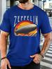 Unisex Crew Neck Tee Vintage Zeppelin Airship Sunset Art Print Short Sleeve Top Retro Rock Summer Outside Casual Daily Street Wear