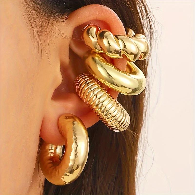 

European and American ins style simple fashion exaggerated earrings set high-end temperament hollow earclips, round ring ear buckles золотий