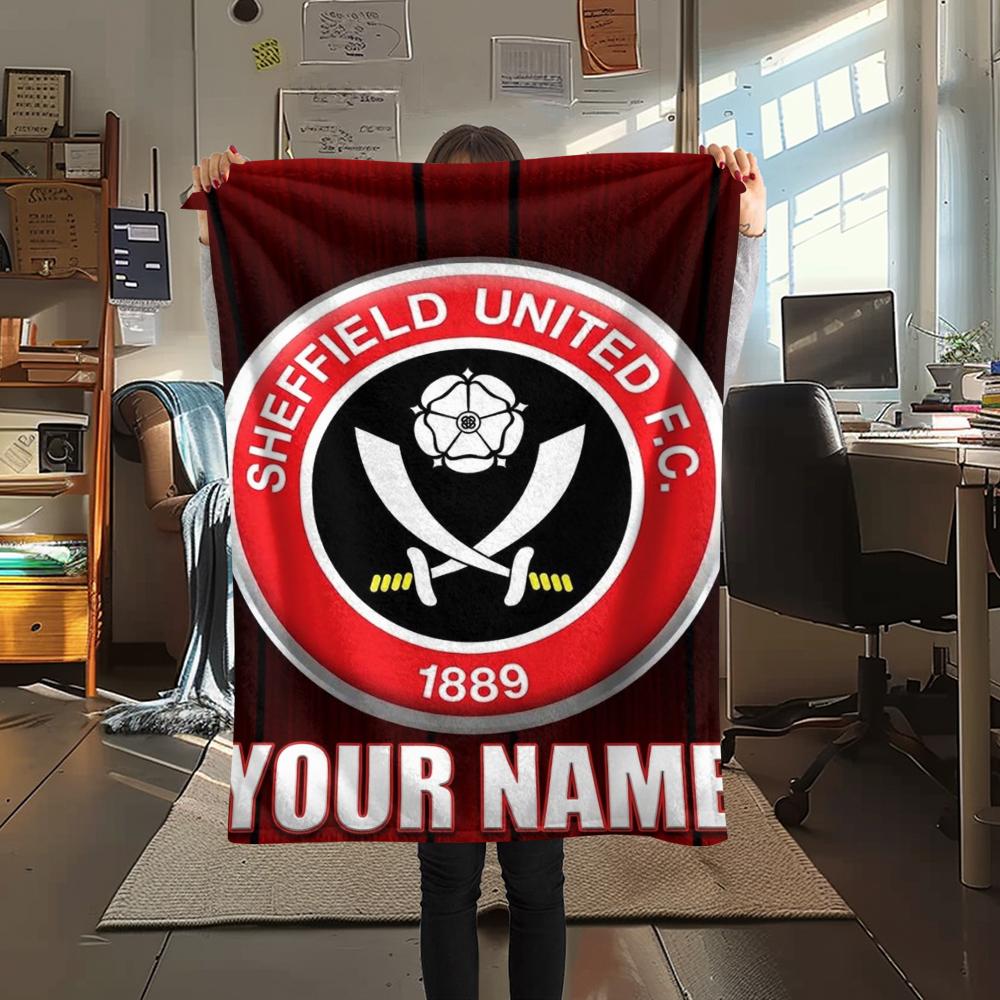 1PC Custom Name Sheffield United FC Patterned Flannel Blanket Suitable For All Seasons for Home Decor Warmth and Comfort Gifts Holiday Present