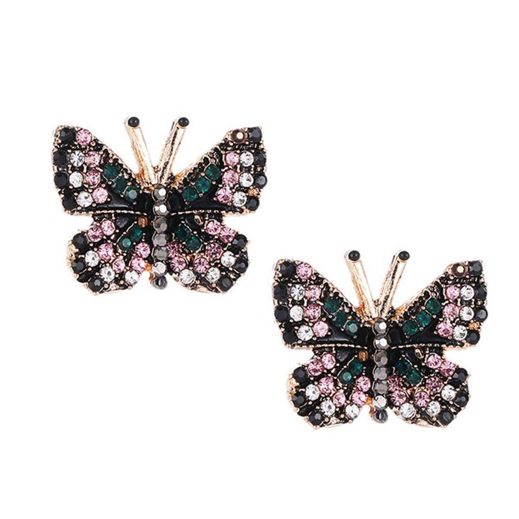 1 Pair Ethnic Women Rhinestones Butterfly Earrings Girl Crystal Ear Rings Evenning Party Prom Beach Ear Studs Fashion Accessory