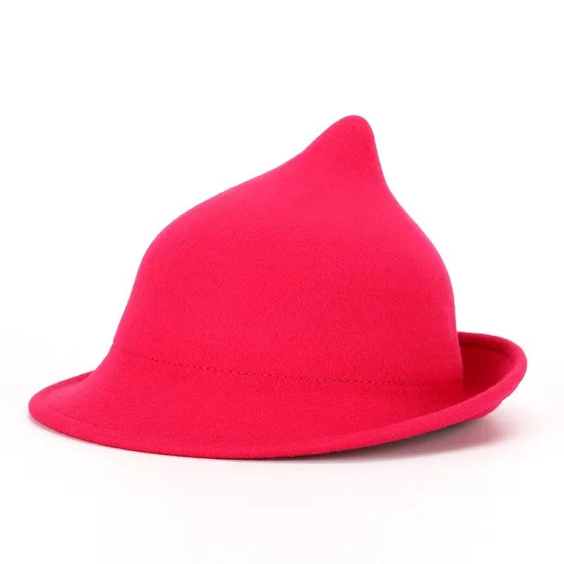 

2025 100% Wool Modern Witch Hat Halloween Winter Thick Warm Elegant Cap for Christmas Party Costume Accessories 56-58CM рожевий червоний колір