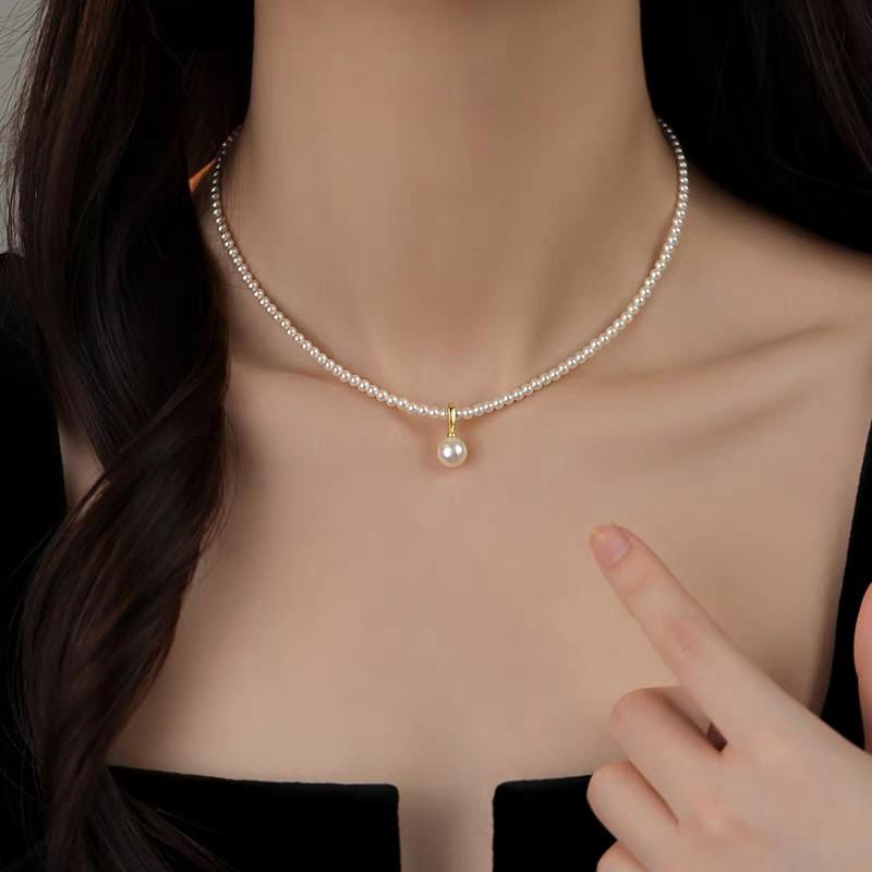 Minimalist Pearl Choker Necklace Women Handmade 3mm/4mm Warm White Imitation Chain Adjustable Length 385cm Or 405cm