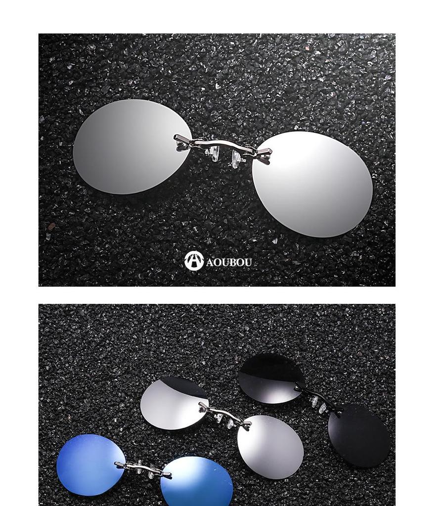 Rimless Retro Round Ultralight Clip-on Sunglasses - Matrix Morpheus Style