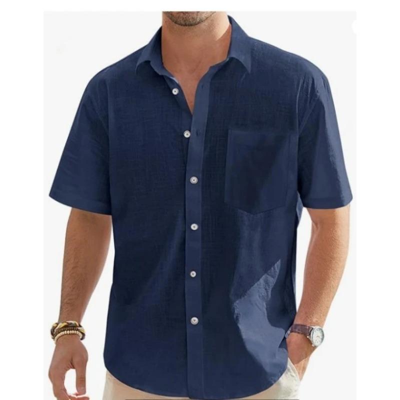 Camiseta de Verano para Hombre Nuevo Estilo Moda Europea y Americana Clásica Cómoda Transpirable Algodón y Lino Color Sólido Top