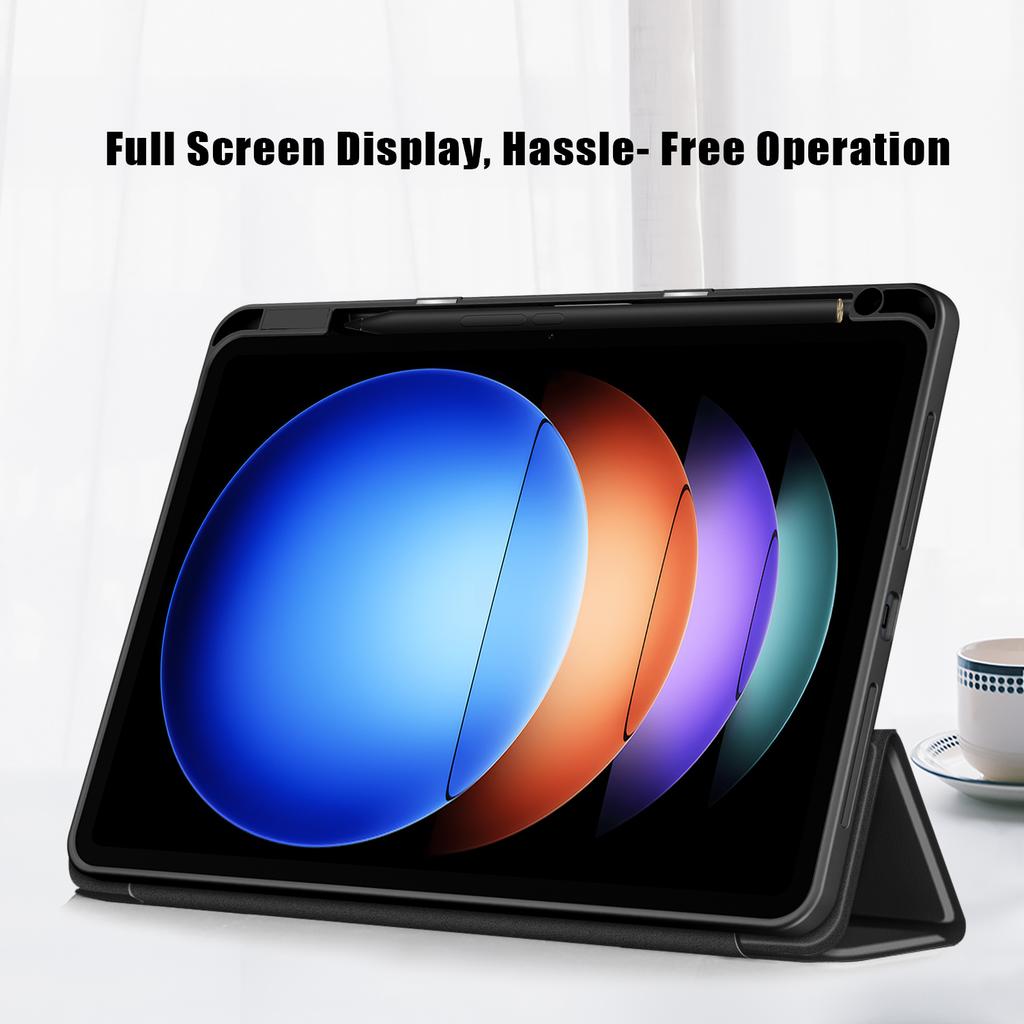 For Xiaomi Pad 6S Pro 12.4 Case Tri-fold Stand PU Leather Tablet Cover with Pen Slot