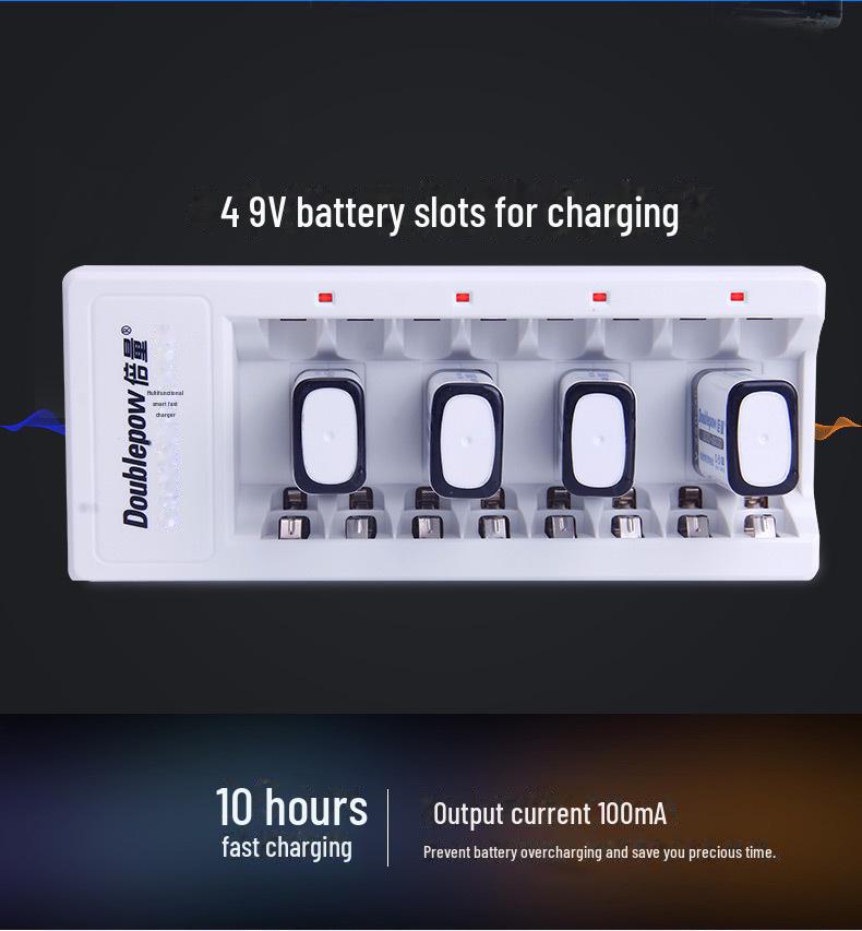 9V Lithium Battery Charger Set with Rechargeable High-Capacity 9V Batteries