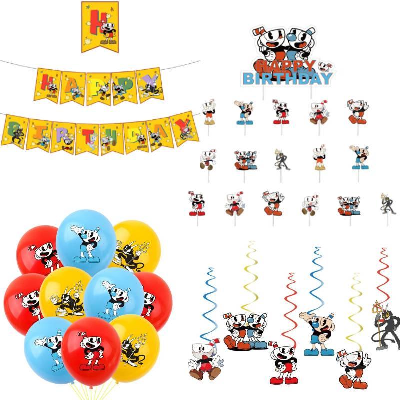 Set Decorațiuni Petrecere Aniversară Tematică Cuphead Cu Design Cap de Ceașcă de Ceai Material Vibrant din Hârtie