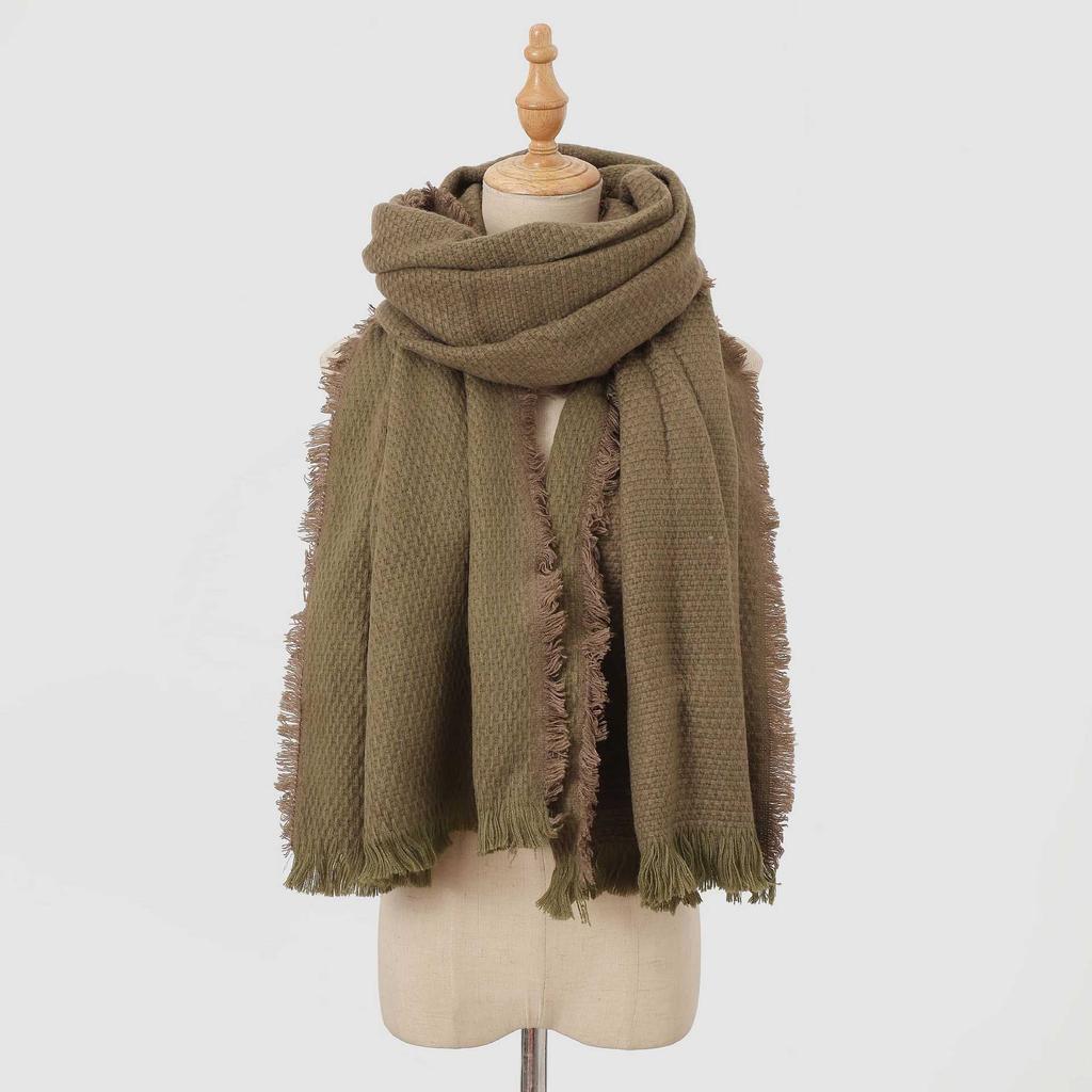 Winter imitation cashmere thickened warm scarf women's wear dual-purpose versatile skin-friendly and comfortable widened plaid fringed scarf
