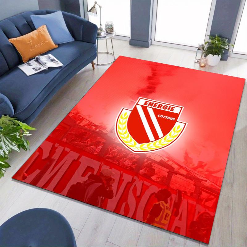 Energie Cottbus Club Crest Red Background Print Area Rug Non‑Slip Rectangular Floor Mat Soccer Fan Gaming Living Bedroom Decor