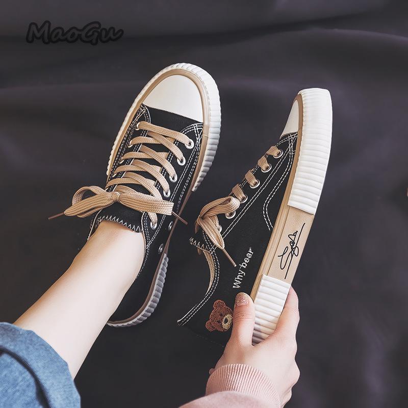 Fashion Spring Summer Slip-On Women Canvas Bear Casual Slippers Lace Up Ladies Vulcanized ShoesWomen's Outwear Sneakers Flat with Size40