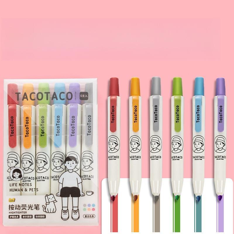 

Retractable Highlighter Pens 6 Pack Cute Cartoon Design Pastel Colors for Note Taking Journaling School Office Supplies