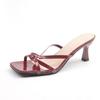 Red High Heels Modern Slippers Women Cozy Leather Square Open Toe Summer Slides Shoes Women Heels Mules Female Finger Flip Flops