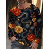 Spring and Autumn Round Neck 3D Snake Pattern Printed Top Fashionable Casual Long Sleeved Men's T-shirts