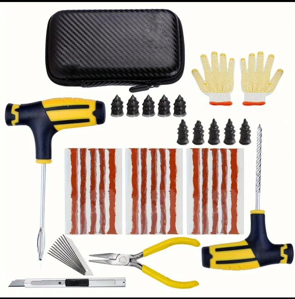 23pcs/42pcs Car Tire Repair Kit, Puncture Plug Tools Tyre Puncture Emergency For Tire Strips Stirring Glue Repair Tool Kit