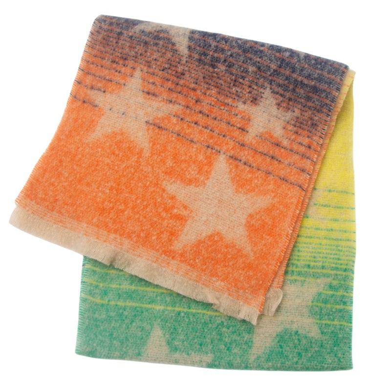 European and American Style Women's Fashion Autumn and Winter Warm Shawl Gradient Color Pashmina Jacquard Star Scarf