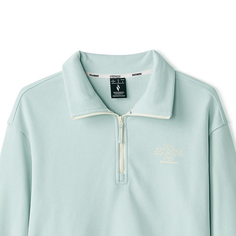 Skechers Outdoor Series Simple Solid Color Comfortable Polo Collar Letter Half-Zip Sweatshirt Women Sweatshirt Ice-Green L424W002-002S