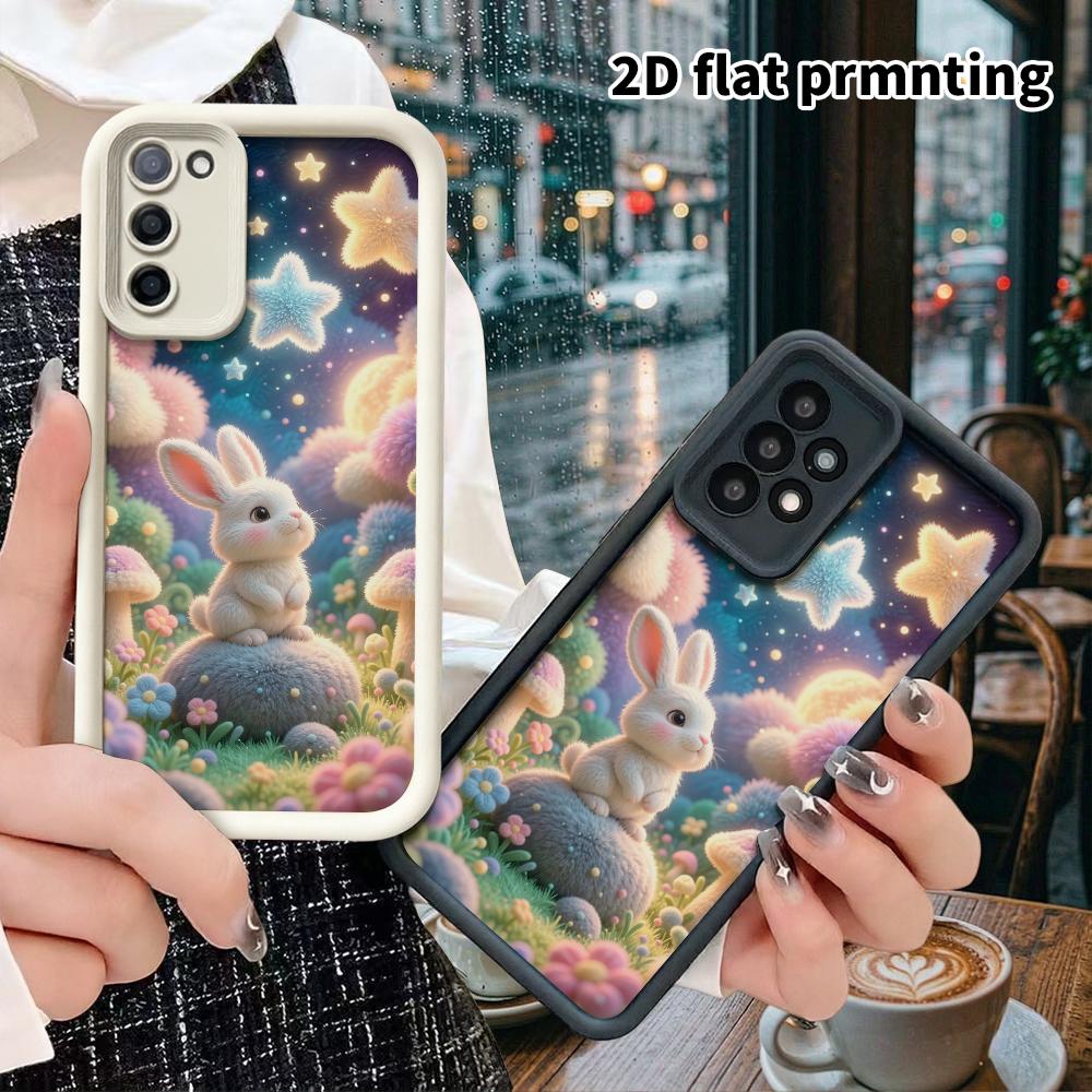 Phone Case: 2D flat design suitable for Samsung Galaxy A34 A35 M05 M06 S20 S22 S21 FE Plus 5G protective case, White Rabbit under the starry sky, perf