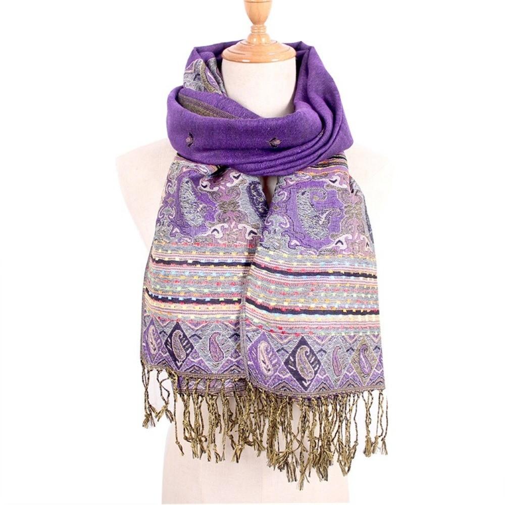 Long Print Headscarf with Tassel Fringed Scarves Bohemian Style Cashew Jacquard Scarf