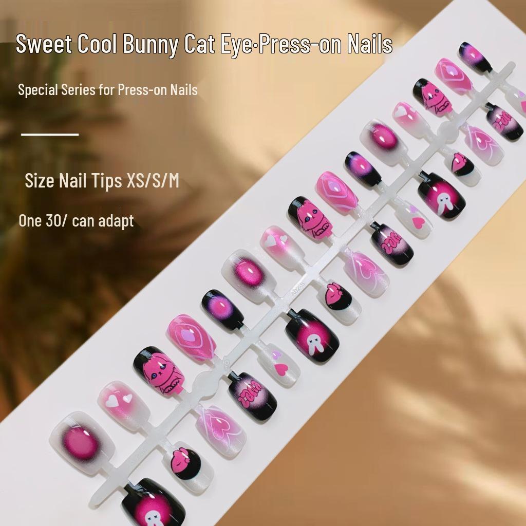 

Sweet Spicy Girl Cat Eye Rabbit Nail Art: Wearable Finished False Nails