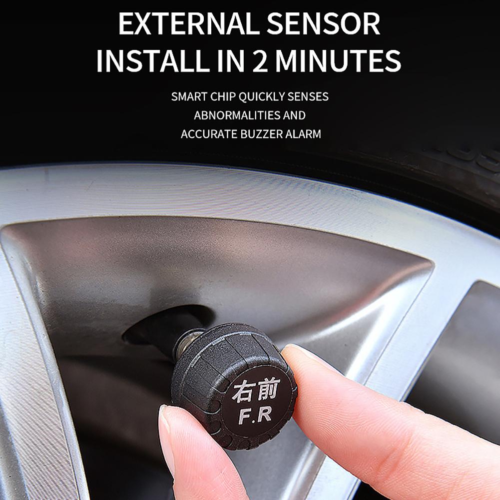 Solar Smart TPMS Car Tire Pressure Alarm Monitor System with 4 Wheel Internal External Sensors Tyre Pressure Temperature Warning