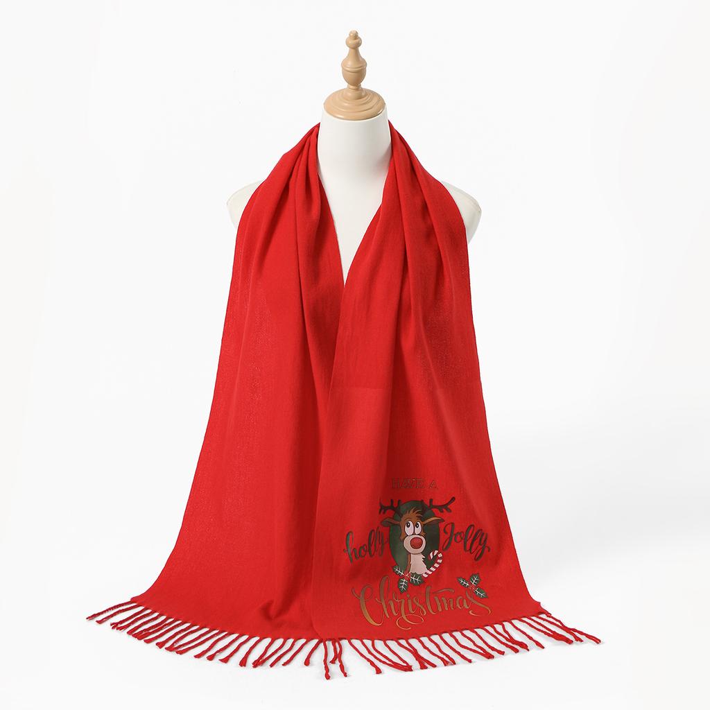 New Christmas Red Printed Cashmere Scarf Pashmina Tassel Scarves Neck Protection Deer Elk Printed Wrap Gift Long Shawl 183*30Cm