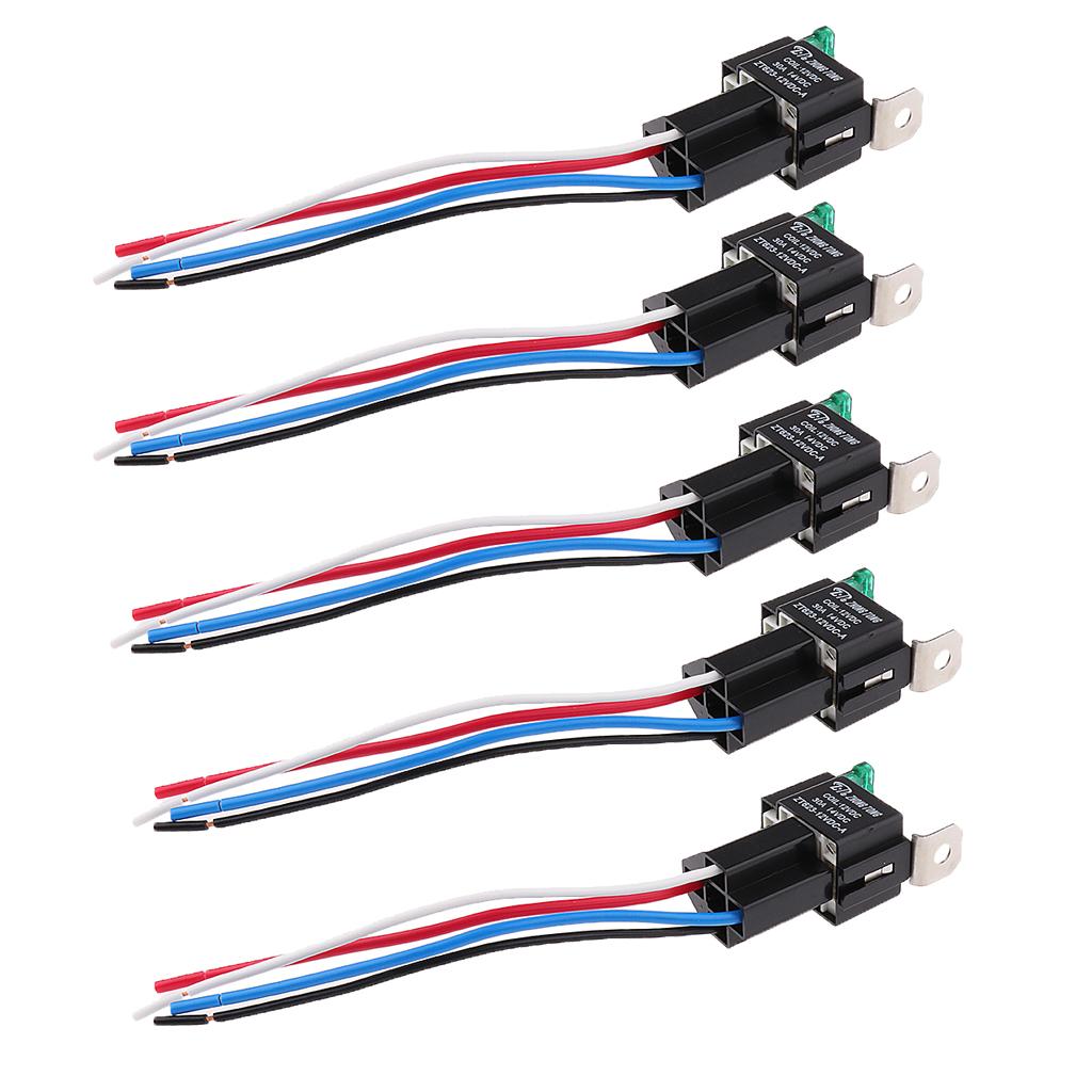 Set of 5 12V 30A Car Motor Heavy Duty Relay 4Pin Fuse On/Off SPST ...