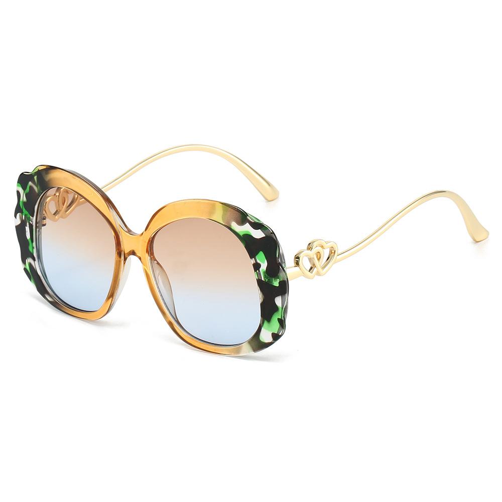 New Luxury Leopard Gradient Oval Women Sunglasses UV400 Double Heart Decoration Contrast Color Men Sun Glasses