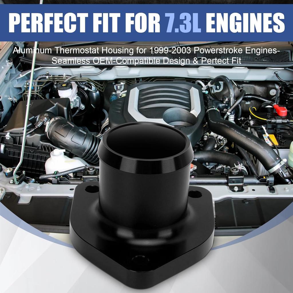 Acouto Thermostat Housing for 7.3L 1999-2003 Billet Aluminum Alloy Engine Thermostat Housing Replacement with Screws and Sealing Accessories(Black)
