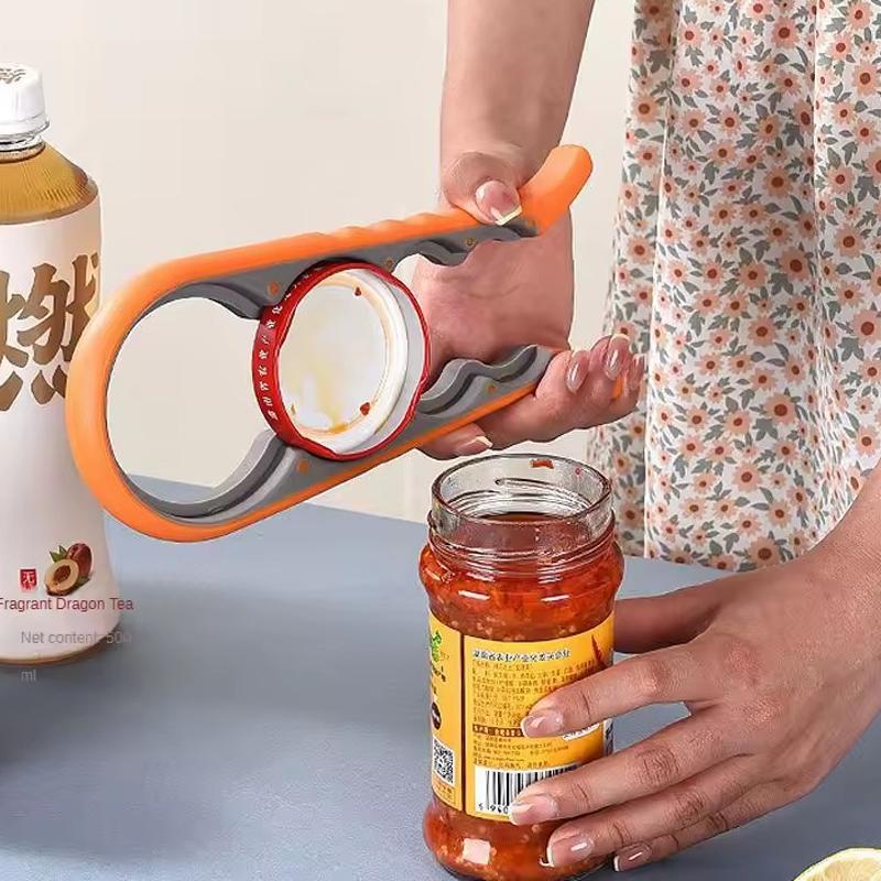 

4-in-1 Anti Slip Can Bottle Opener Multi Tool Kitchen Gadget for Beverage Jar Caps Easy Grip Lid Twister Home Essentials червоний