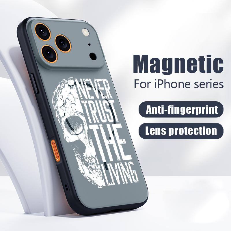 Lettered Skull Pattern Case For iPhone 17 Pro Max Magnetic For Magsafe Hybrid TPU+PC Matte Cover For iPhone 16 15 14 13 Pro Max