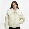 Niche cool lamb wool large lapel locomotive cotton clothes  thickened padded short pu leather cotton-padded clothes winter coat
