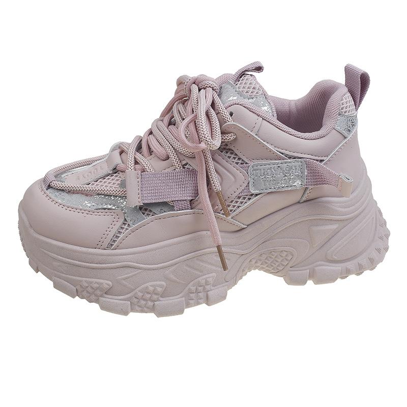 

Platform White Shoes Spring New Sports Casual Lace Up Mesh Small N-Slip Breathable Clunky Sneakers 40