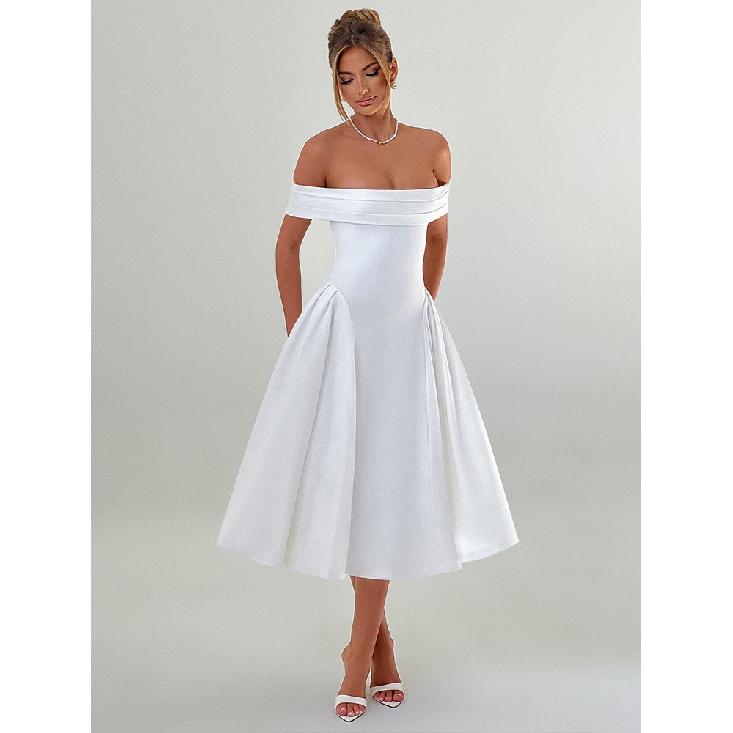 

Элегантное однотонное платье без бретелек с открытой спиной на одно плечо для женщин, летнее, модное XXL белый