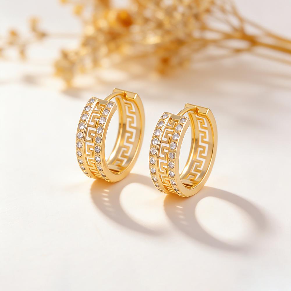 Resort-Style Retro Zircon Double Row Hollow Ear Cuff Earrings - Chinese Fashion Exquisite Design
