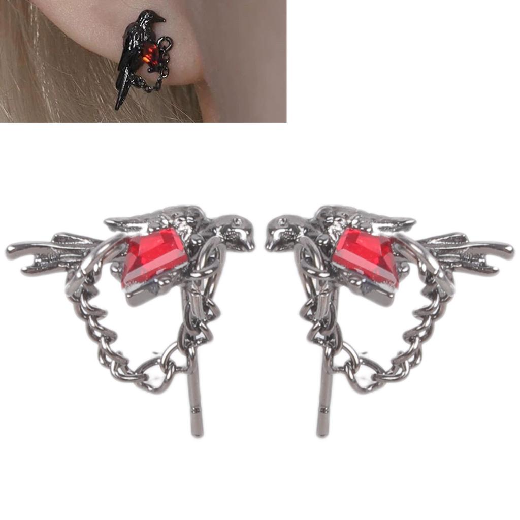 Gothic Raven Stud Earrings Dark Style Alloy Hypoallergenic Ear Studs Jewelry for Anime Fans and Young Trendsetters