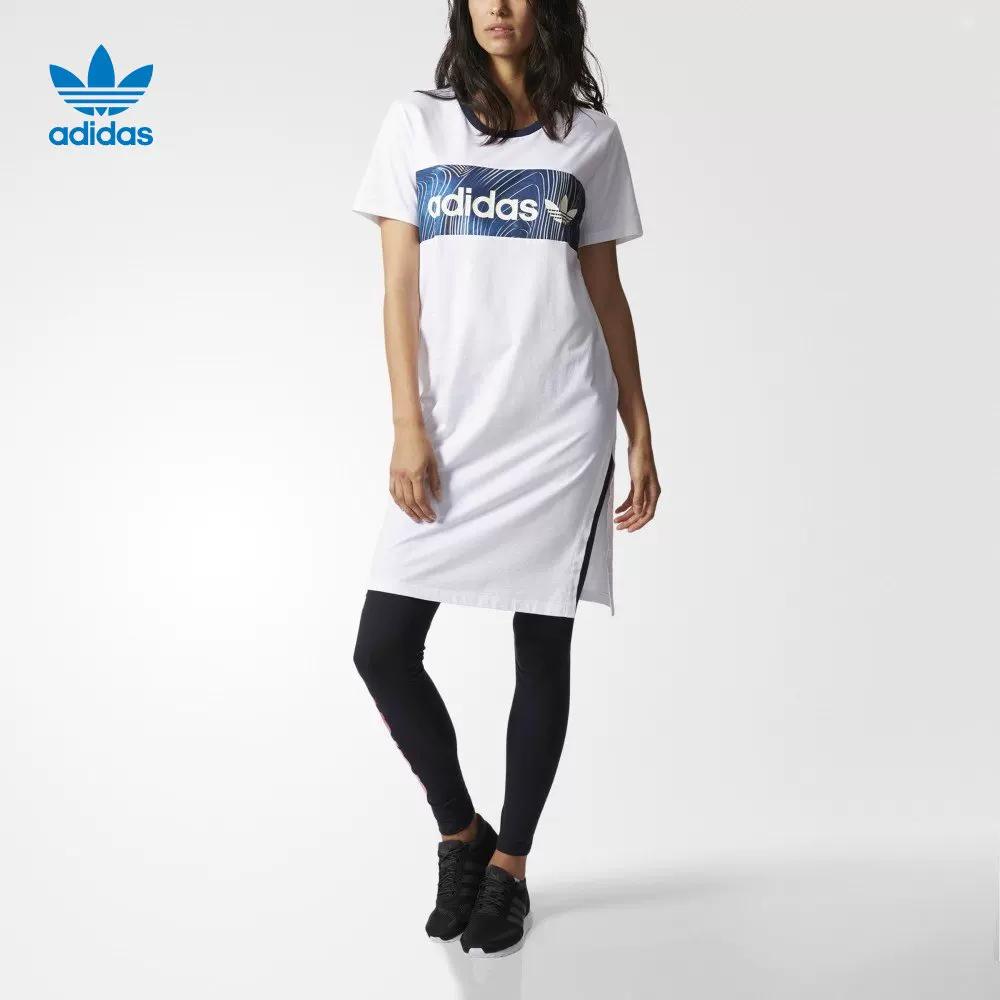 Adidas Adidas Trefoil Women s Sports Casual Long Dress Short Sleeve Dress Bq1004 White / 36 белый