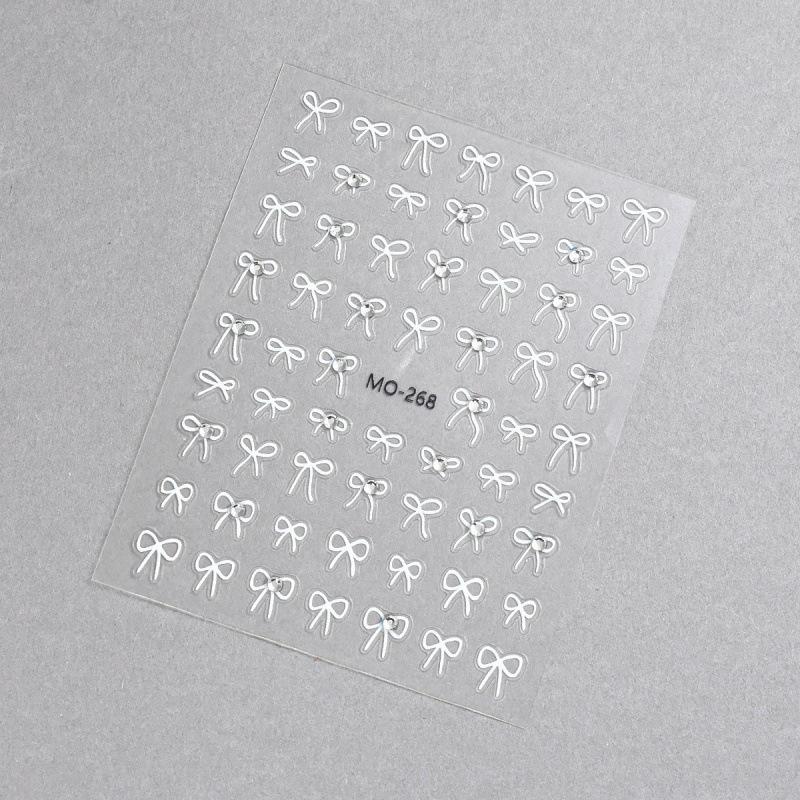 3D Crystal Diamond Bow Nail Stickers: Black & White Self-Adhesive Cute Embossed Decals
