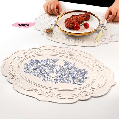 1Pc Silicone Carved Dining Mat Retro Floral Pattern Waterproof Placemat for Kitchen Coffee Tableware Set