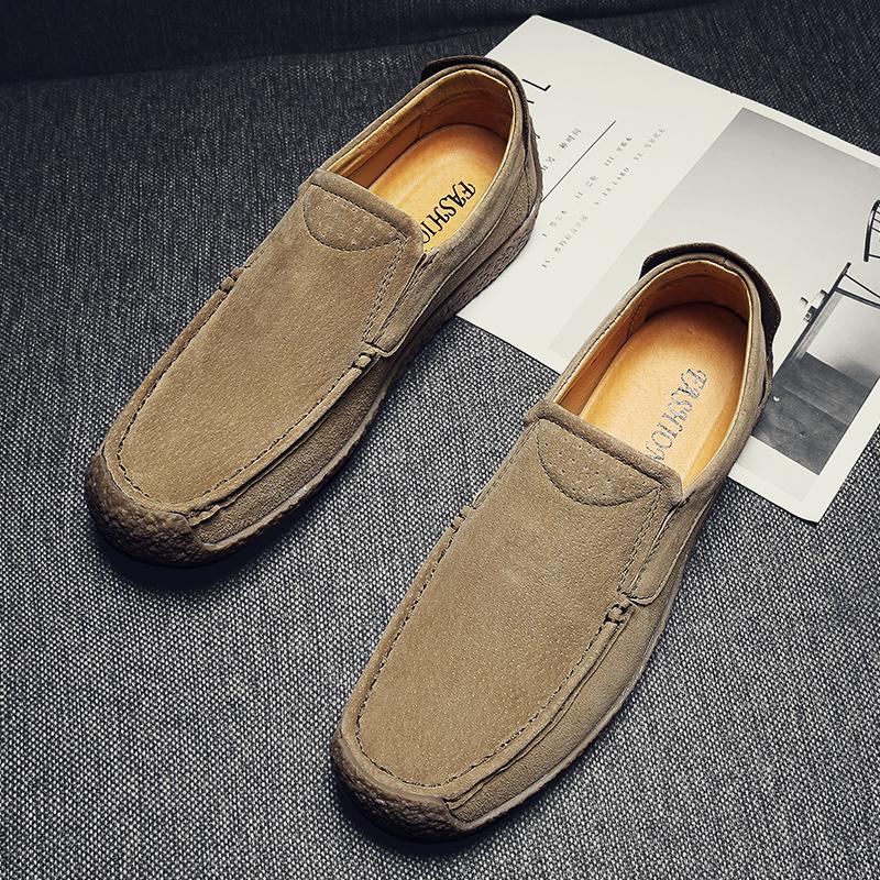 2024 New Four Seasons Casual Leather Shoes Men Luxury Brand High Quality Suede Snail Shoes Comfortable Non-Slip Driving Shoes
