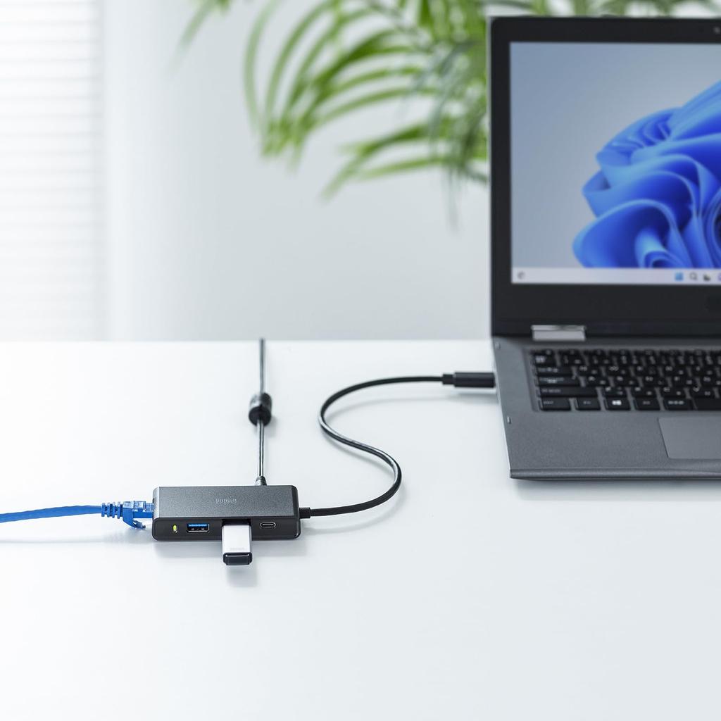 Sanwa Supply Gigabit LAN Adapter with USB Hub USB-3HLS8BK 2.5 (USB-A Connection)