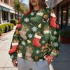 Damen Trendy Weihnachtsdruck Rundhals-Sweatshirt Leichtes Lässiges Pullover-Oberteil