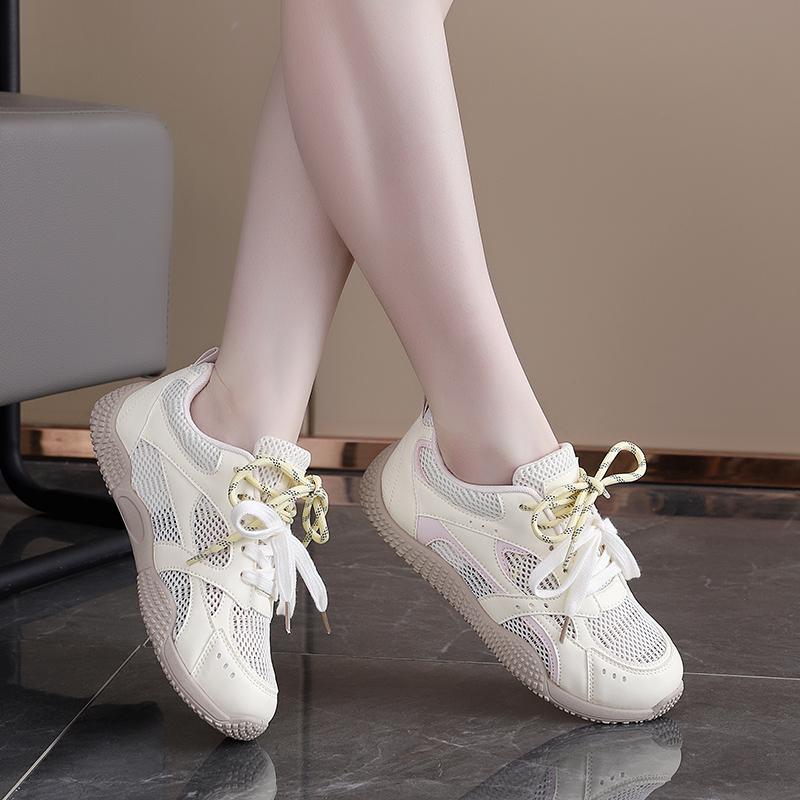 Fashion Pink Girls Mesh Satin Shoelaces Lace Up Sneakers 2025 New Fashion Women Casual Shoes Round Toe Platform Training Shoes