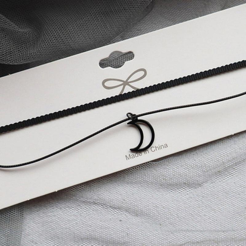 Black Crescent Moon Choker Necklace for Women Gothic Grunge Double Layers Velvet Jewelry Punk Female Pendant Gift Statement New