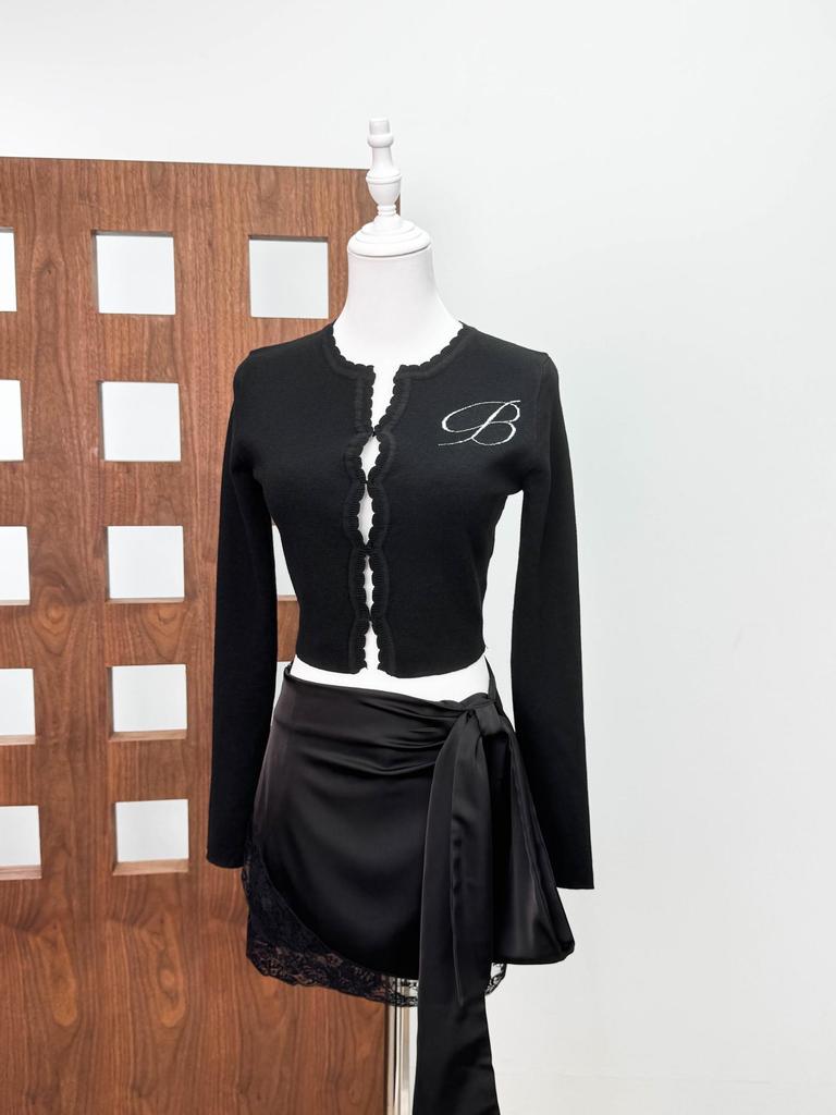 Blumarine French Pure Desire Pink Satin Lace Trim Bow Bodycon Skirt