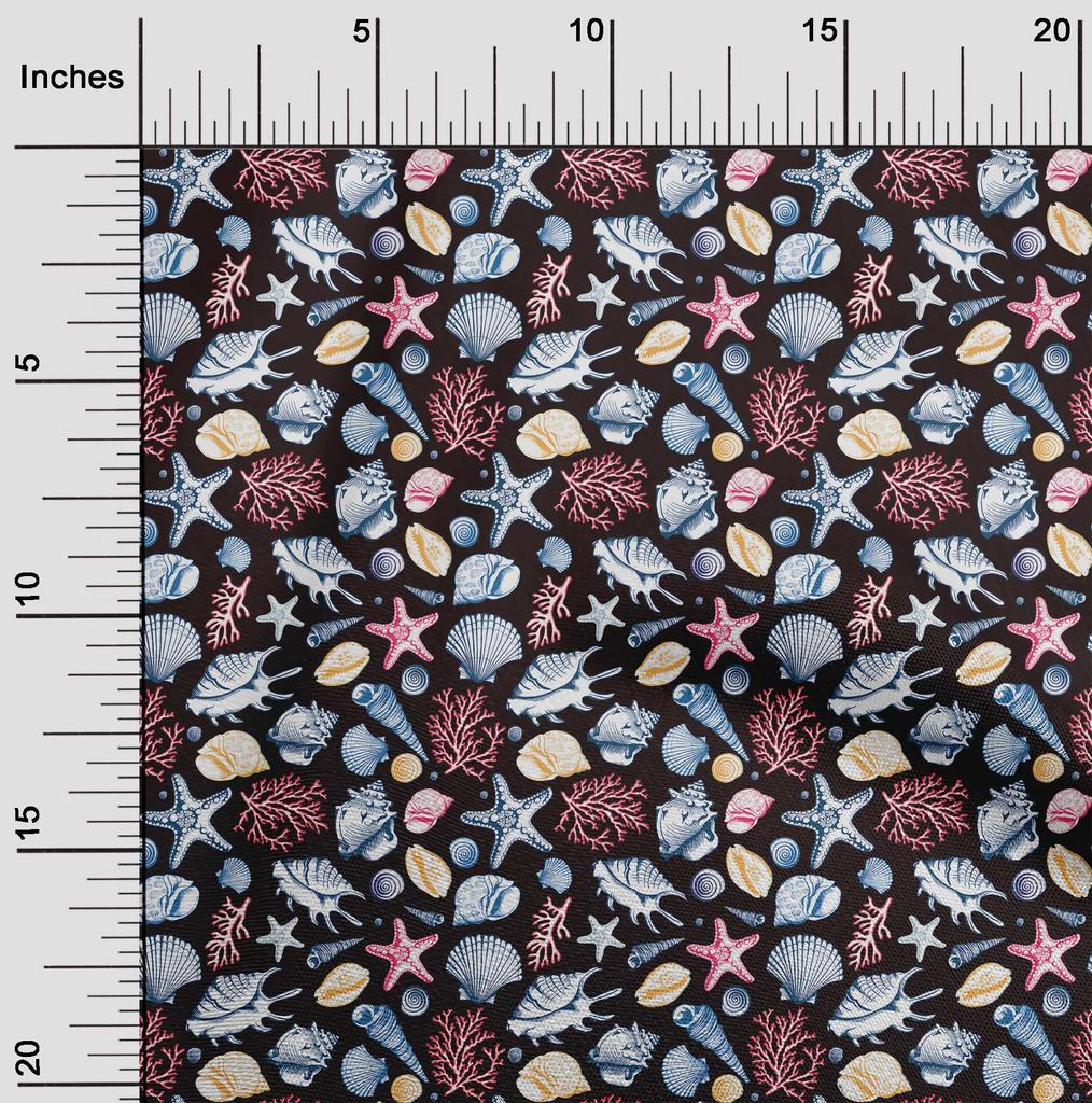 oneOone Cotton Flex Dark Wine Fabric Sea Shells Pattern Sewing Craft Projects Fabric Prints By Yard 40 Inch