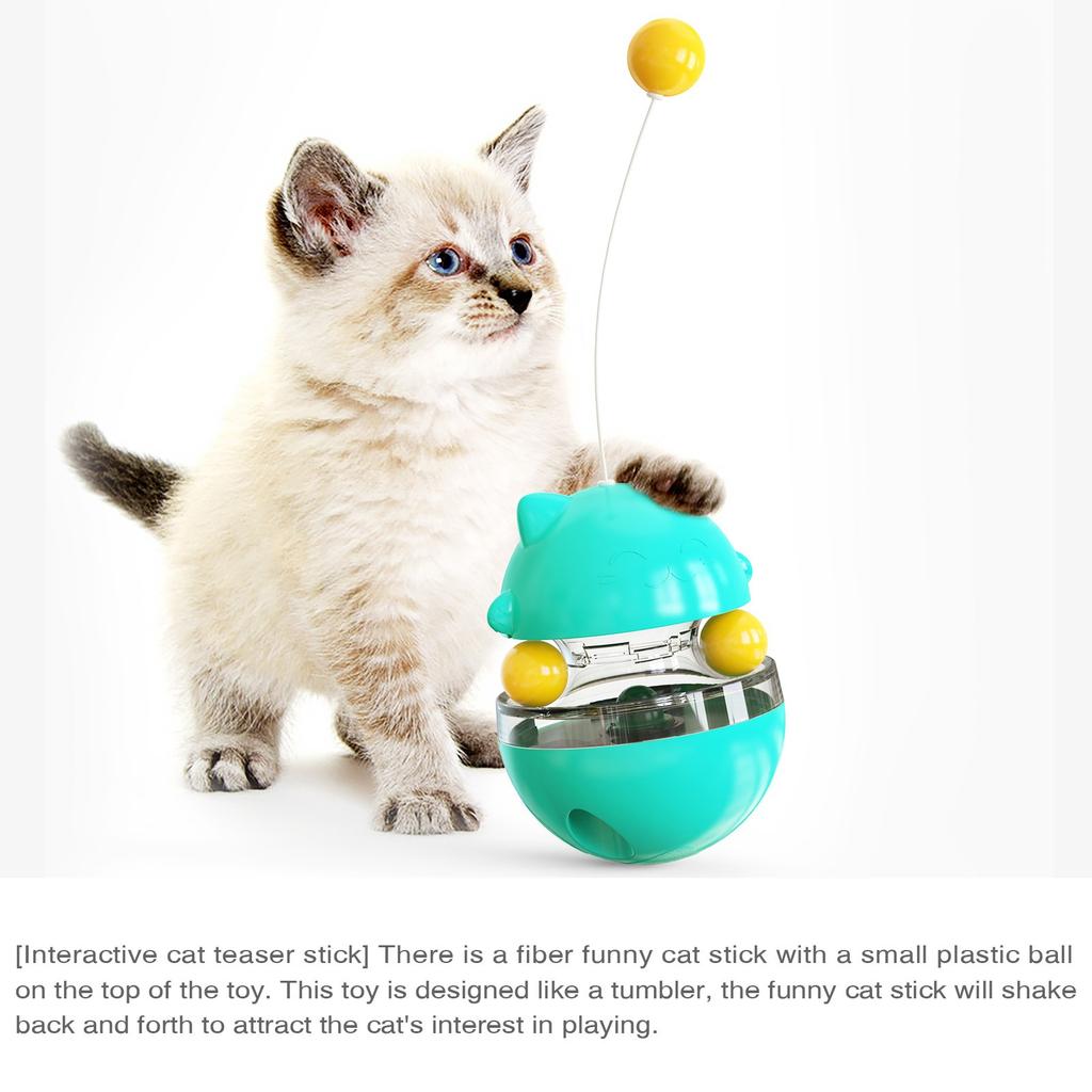 Cat Toy for Indoor Cats Wobble Treat Dispenser Ball Teasing Cat Stick Swaying and Wobbling Leaking Food Ball