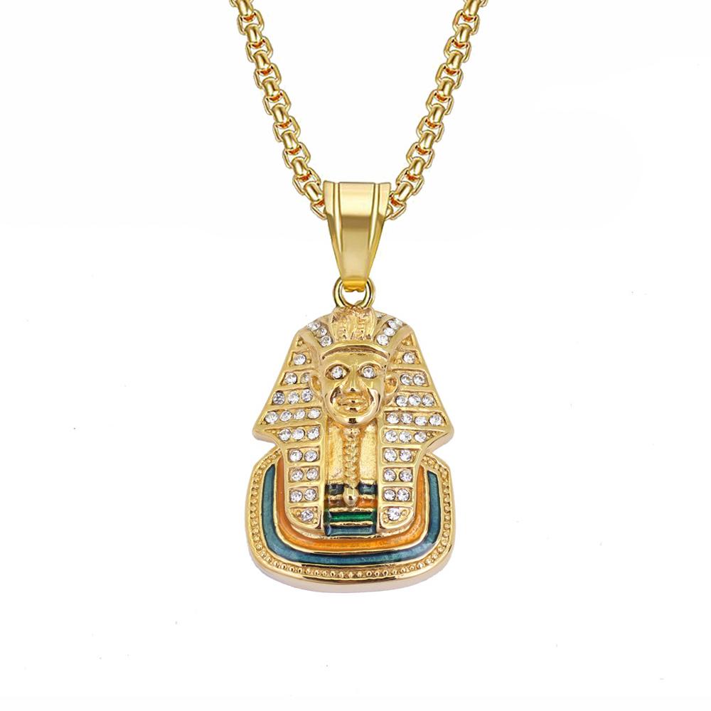 Egyptian Fashion Iced Out Pharaoh Pendant Gold Color Stainless Steel Necklace For Women Men Ancient Egypt Jewelry Gift 2025