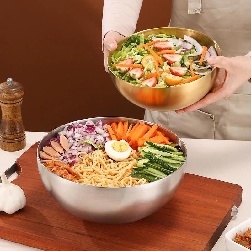 15/20/24/28cmBowls Salad Stainless Steel Soup Serving Metal Ramen Rice Kitchen Container Fruit Noodle Cereal Pasta Storage