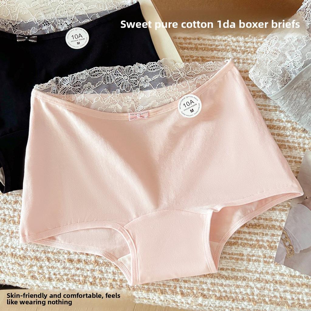 Ladies Summer Sweet Bow Cotton 10A Antibacterial Extended Mid Waist Flat Angle Briefs
